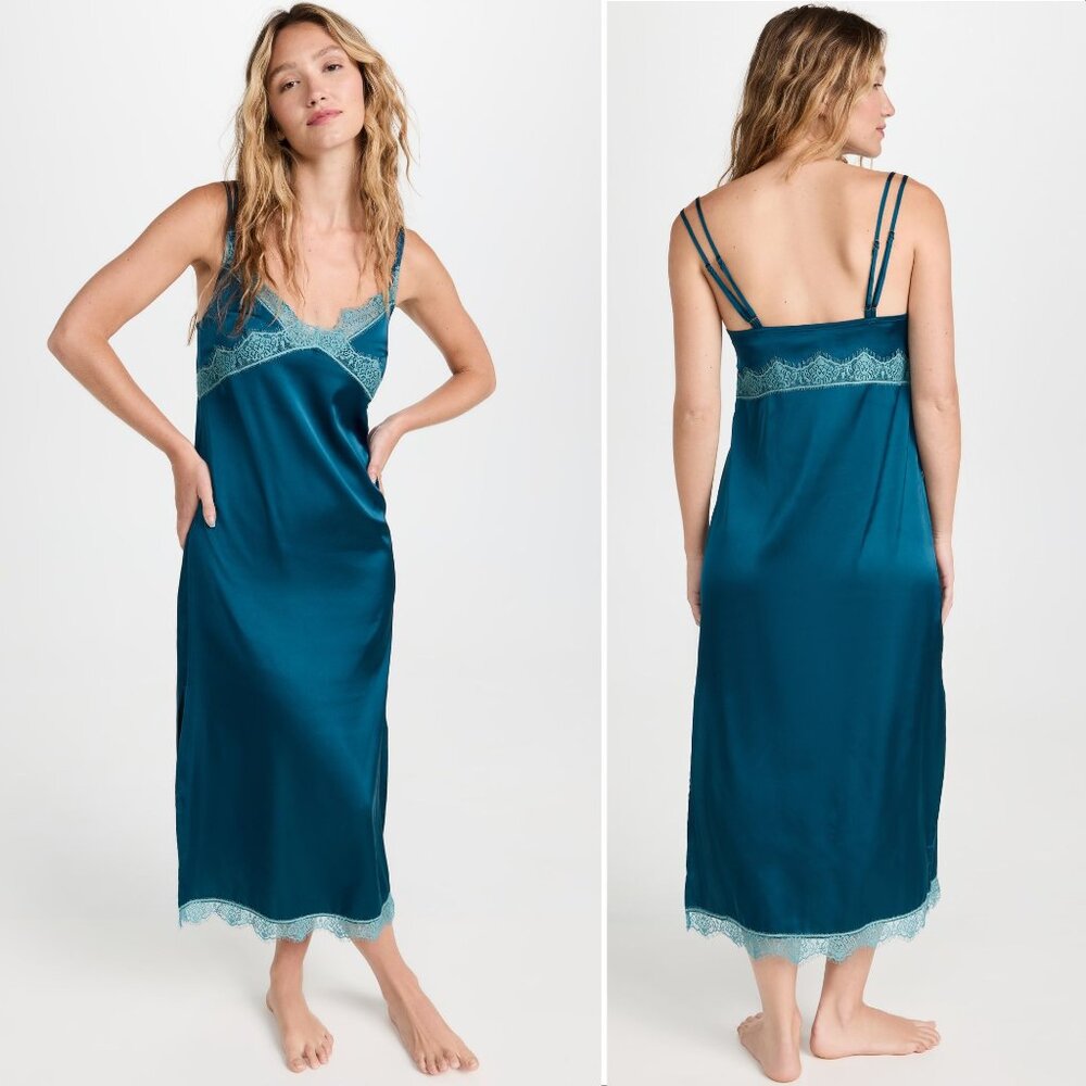 Simone Perele Satin Lace Secrets Long Night Dress Gown Size S